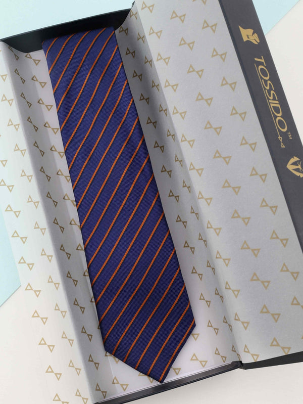 Blue Stripe Woven Silk Necktie - TOSSIDO