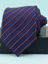 Blue Stripe Woven Silk Necktie - TOSSIDO