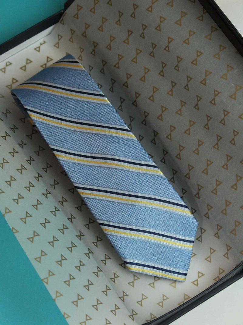 Blue Stripe Woven Silk Necktie - TOSSIDO