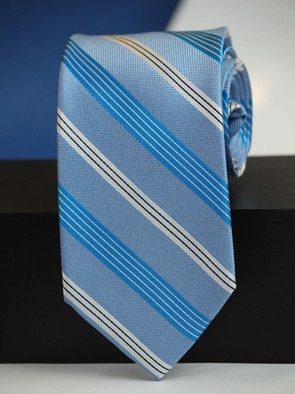 Blue Stripe Woven Silk Necktie - TOSSIDO