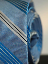 Blue Stripe Woven Silk Necktie - TOSSIDO
