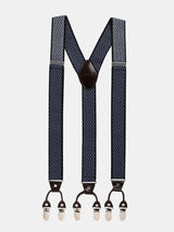 Blue Striped Elastic Suspender with Vegan Leather Patch - TOSSIDO