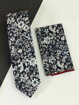Blue & White Floral Necktie & Pocket Square Giftset - TOSSIDO