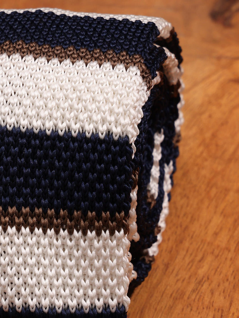Blue & White Stripe Knitted Necktie - TOSSIDO