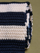 Blue & White Stripe Silk Knitted Necktie - TOSSIDO