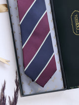 Blue & Wine Stripes Woven Silk Necktie - TOSSIDO