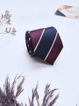Blue & Wine Stripes Woven Silk Necktie - TOSSIDO