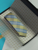 Blue & Yellow Check Woven Silk Necktie - TOSSIDO