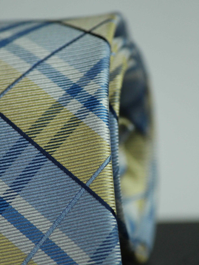 Blue & Yellow Check Woven Silk Necktie - TOSSIDO