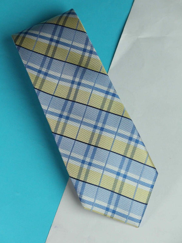 Blue & Yellow Check Woven Silk Necktie - TOSSIDO