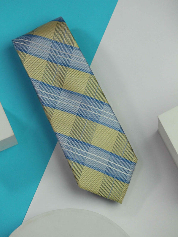 Blue & Yellow Check Woven Silk Necktie - TOSSIDO