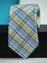 Blue & Yellow Check Woven Silk Necktie - TOSSIDO