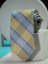 Blue & Yellow Check Woven Silk Necktie - TOSSIDO