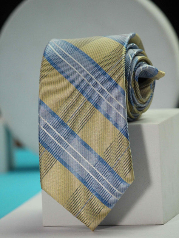 Blue & Yellow Check Woven Silk Necktie - TOSSIDO