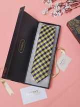 Blue & Yellow Checks Teflon Silk Necktie - TOSSIDO