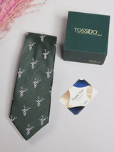 Bottle Green Stag Motif Necktie - TOSSIDO