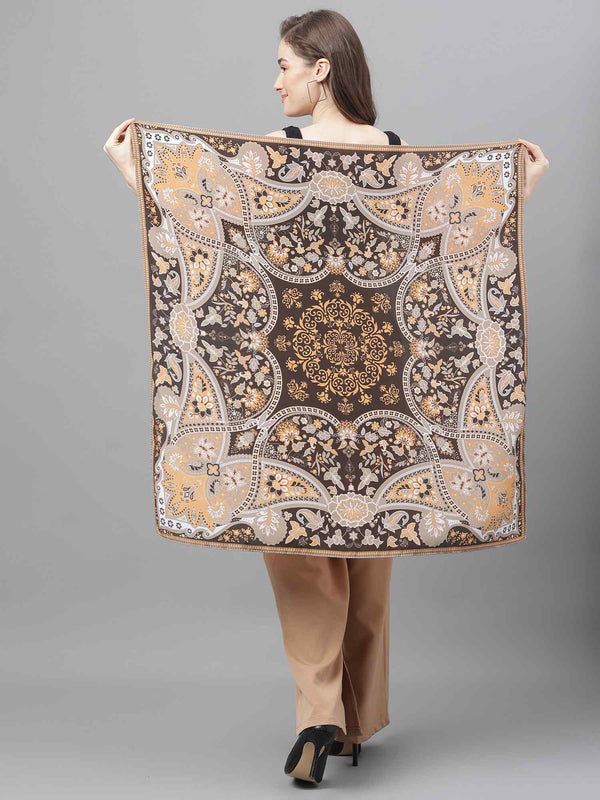 Brown & Beige Floral Scarf & Scarf Bag Set - TOSSIDO