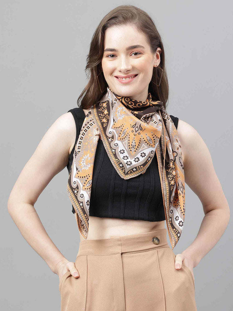 Brown & Beige Floral Scarf & Scarf Bag Set - TOSSIDO