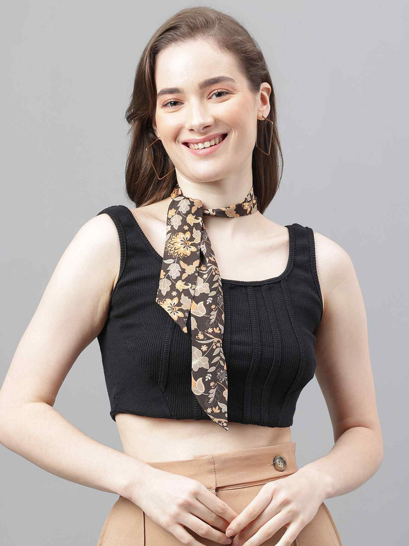 Brown & Beige Floral Scarf & Scarf Bag Set - TOSSIDO