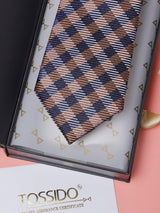 Brown & Blue Checks Teflon Silk Necktie - TOSSIDO