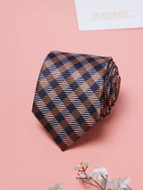 Brown & Blue Checks Teflon Silk Necktie - TOSSIDO