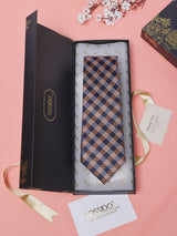 Brown & Blue Checks Teflon Silk Necktie - TOSSIDO