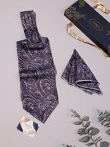 Brown & Blue Paisley Woven Ascot & Pocket Square - TOSSIDO