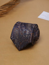 Brown & Blue Paisleys Teflon Silk Necktie - TOSSIDO