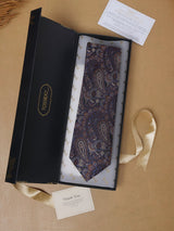 Brown & Blue Paisleys Teflon Silk Necktie - TOSSIDO