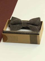 Brown Check Bowtie & Pocket Square Set - TOSSIDO