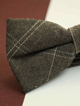 Brown Check Bowtie & Pocket Square Set - TOSSIDO