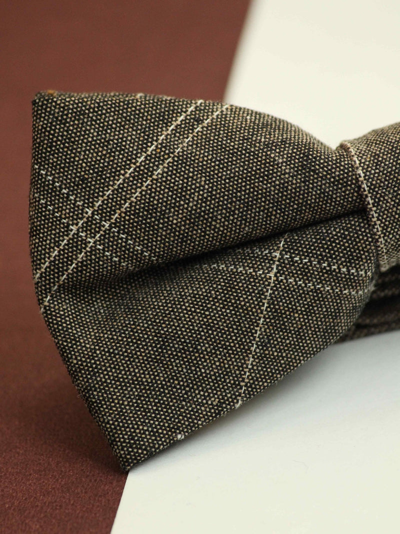Brown Check Bowtie & Pocket Square Set - TOSSIDO