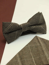 Brown Check Bowtie & Pocket Square Set - TOSSIDO
