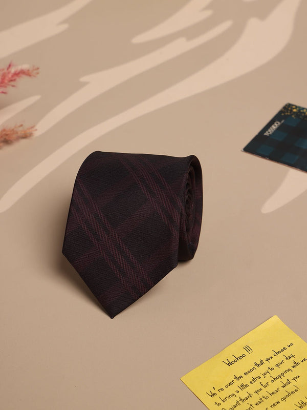 Brown Check Micro Fiber Necktie - TOSSIDO