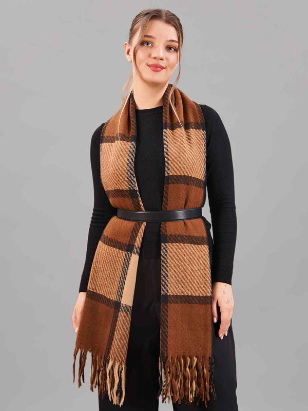 Brown Check Woolen Muffler - TOSSIDO