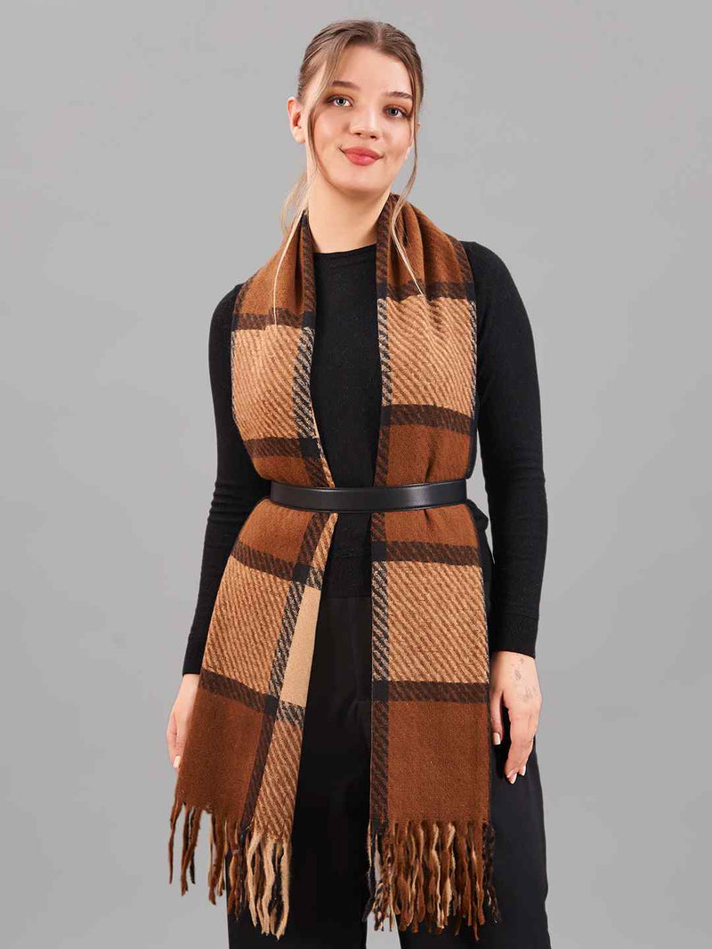 Brown Check Woolen Muffler - TOSSIDO