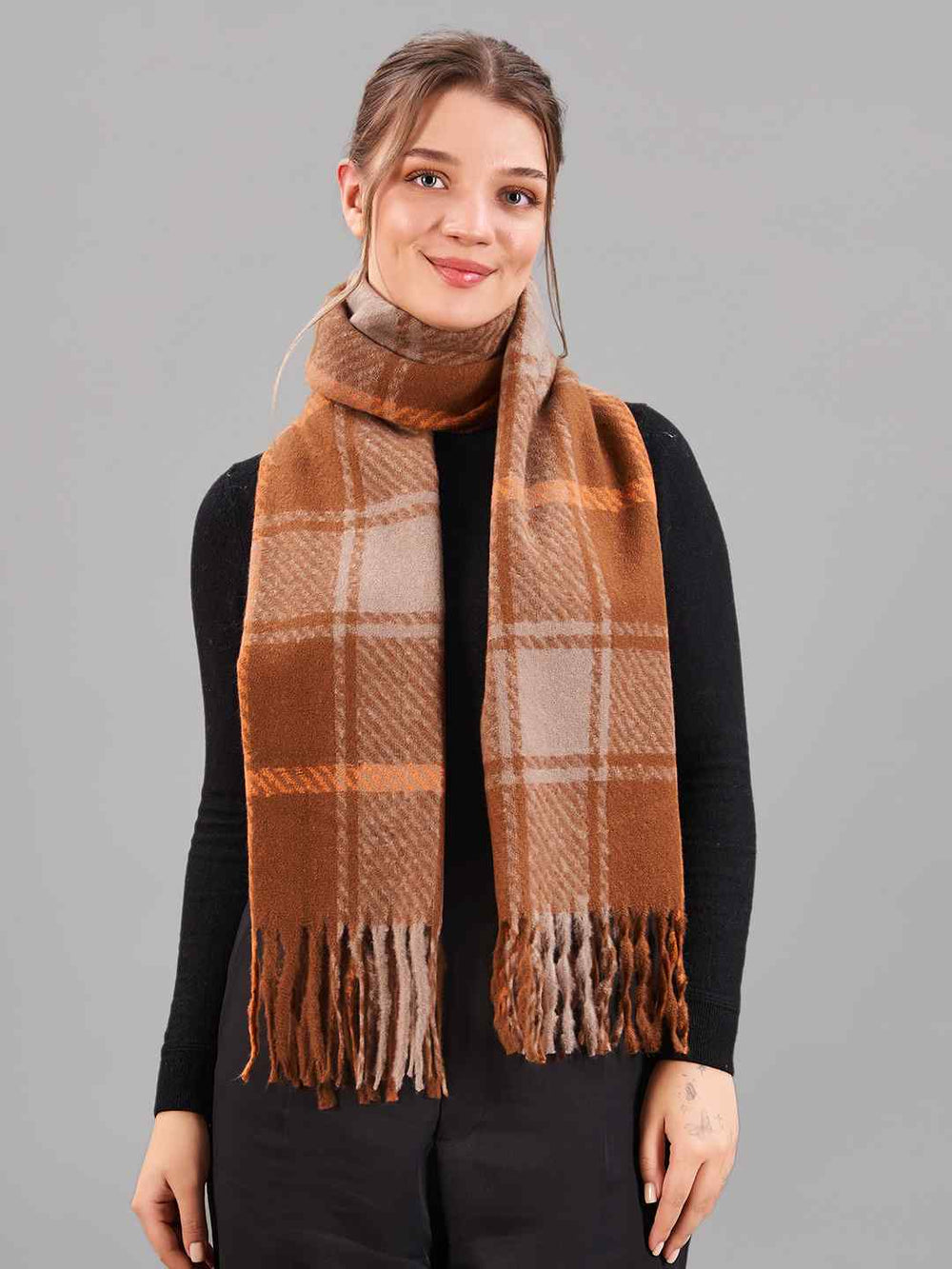 小物 NULLUS WOOLEN MUFFLER Brown Check Woolen Muffler