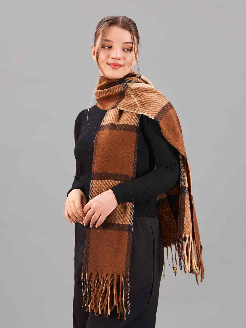Brown Check Woolen Muffler