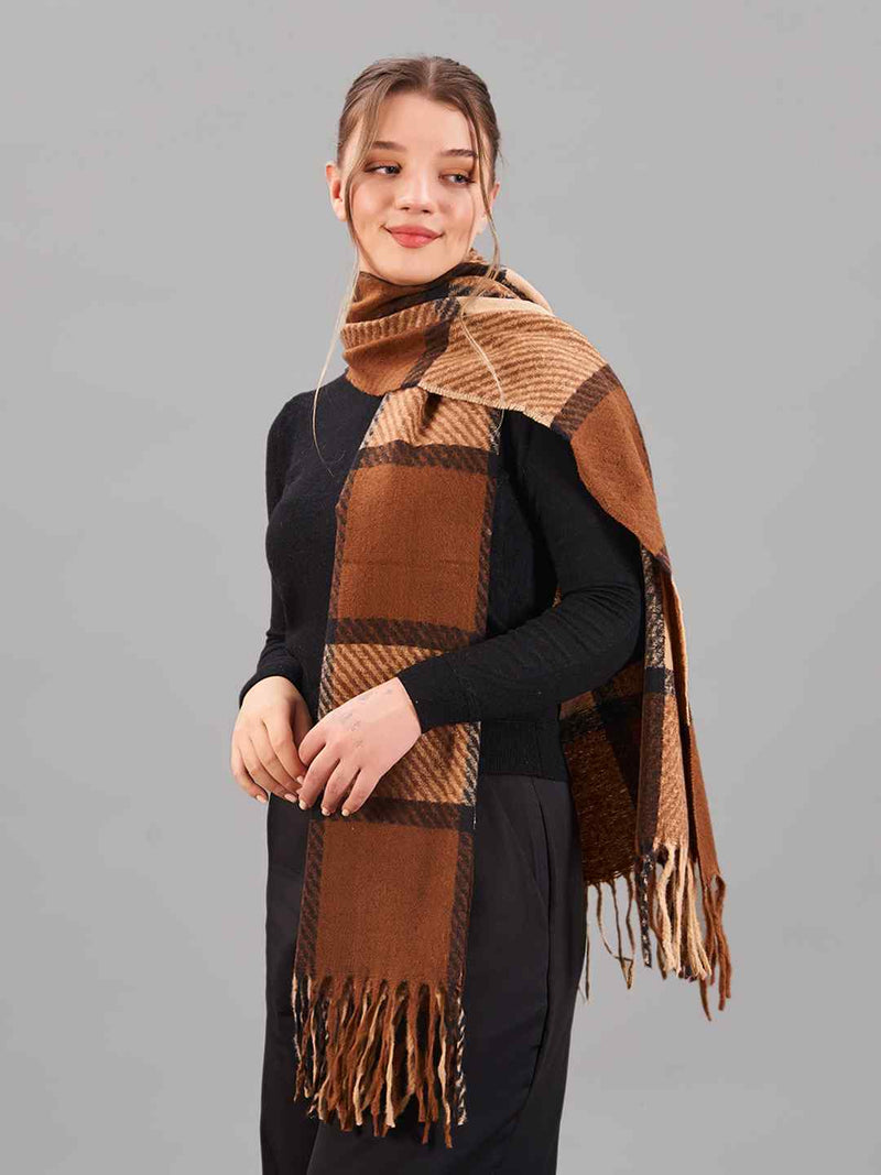 Brown Check Woolen Muffler - TOSSIDO