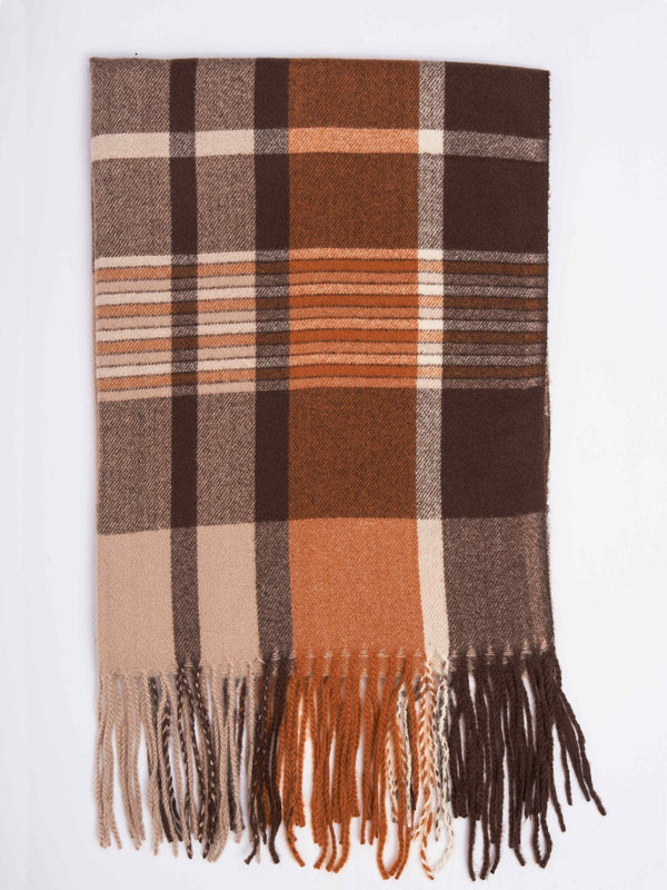 Brown Check Woolen Muffler - TOSSIDO