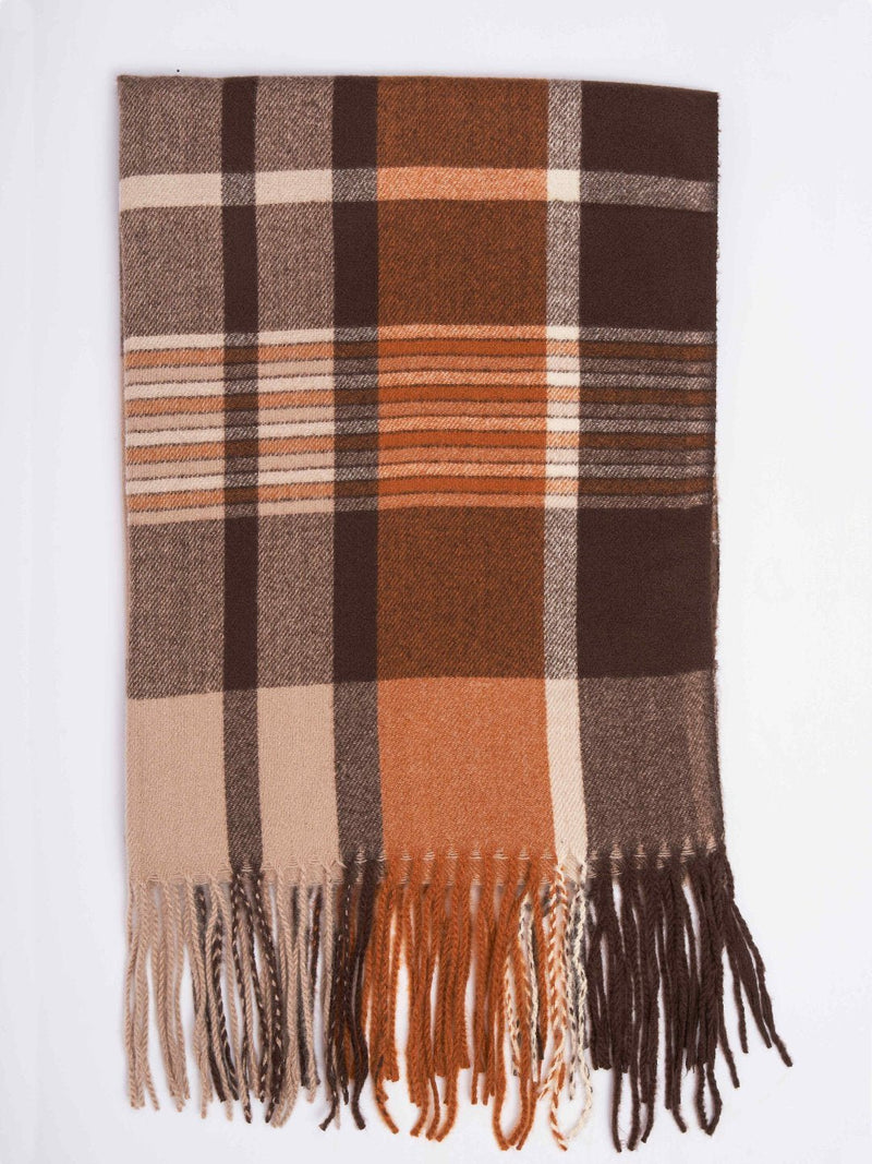Brown Check Woolen Muffler - TOSSIDO