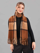 Brown Check Woolen Muffler - TOSSIDO
