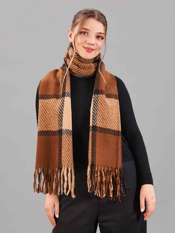Brown Check Woolen Muffler - TOSSIDO