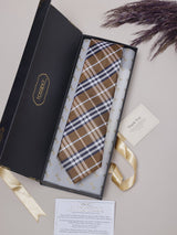 Brown Checks Teflon Silk Necktie - TOSSIDO