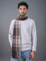 Brown, Cream & Blue Checkered Poly - Wool Muffler - TOSSIDO