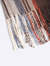 Brown, Cream & Blue Checkered Poly - Wool Muffler - TOSSIDO