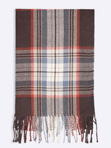 Brown, Cream & Blue Checkered Poly - Wool Muffler - TOSSIDO