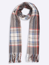 Brown, Cream & Blue Checkered Poly - Wool Muffler - TOSSIDO