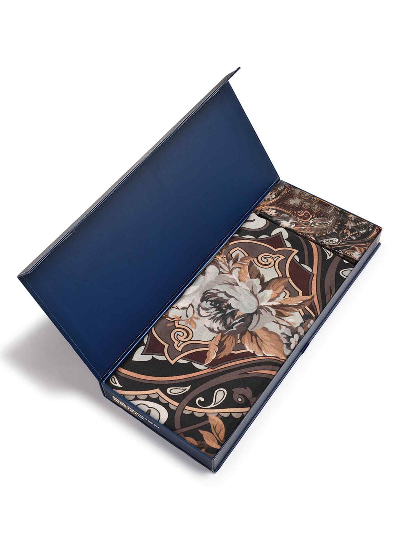 Brown Floral Scarf & Scarf Bag Set - TOSSIDO