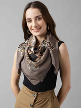 Brown Floral Scarf & Scarf Bag Set - TOSSIDO